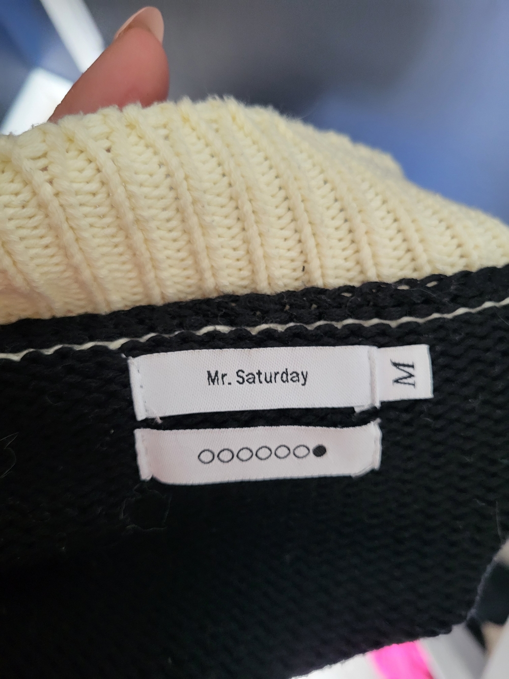 Rare Mr. Satueday Cotton Black and Cream Knit Cardigan  Good Luck M - Picture 5 of 6